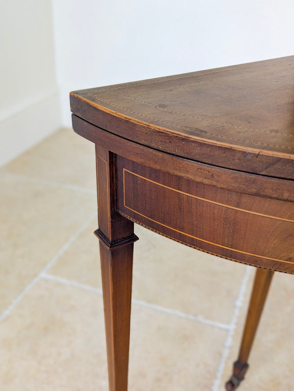 Antique Edwardian Mahogany Demilune Fold-Over Card Table c.1905