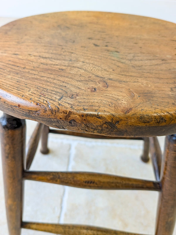 Antique Victorian Elm & Beech Country Stool c.1890