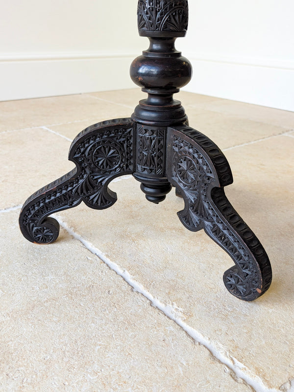 Antique Victorian Anglo-Indian Carved Ebonised Occasional Table c.1890