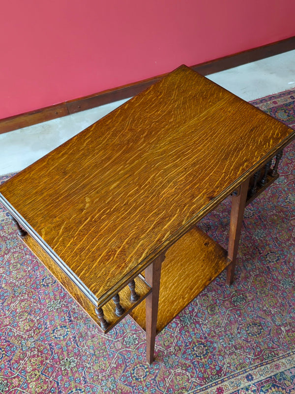 Antique Arts & Crafts Oak Side Table with Bookshelves