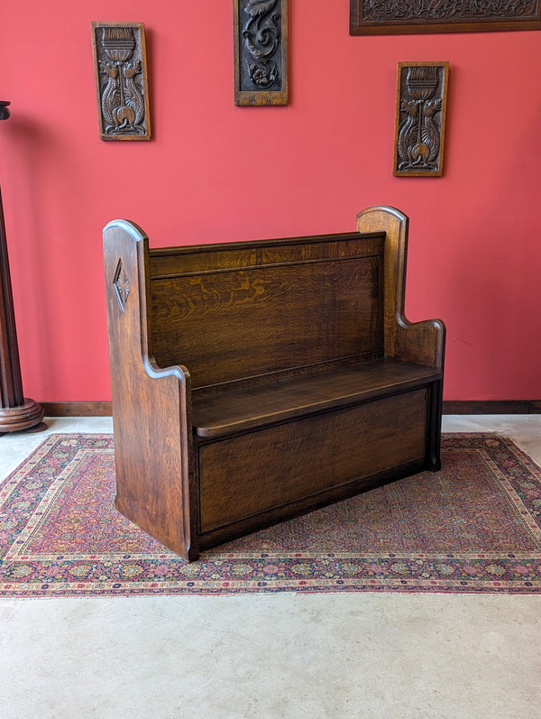 Antique Early 20th Century Oak Chapel Pew with Storage