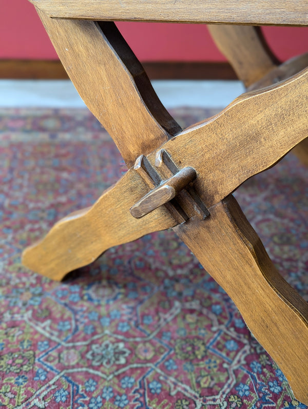 Mid Century Brutalist X-Frame Oak Desk Chair / Elbow Chair