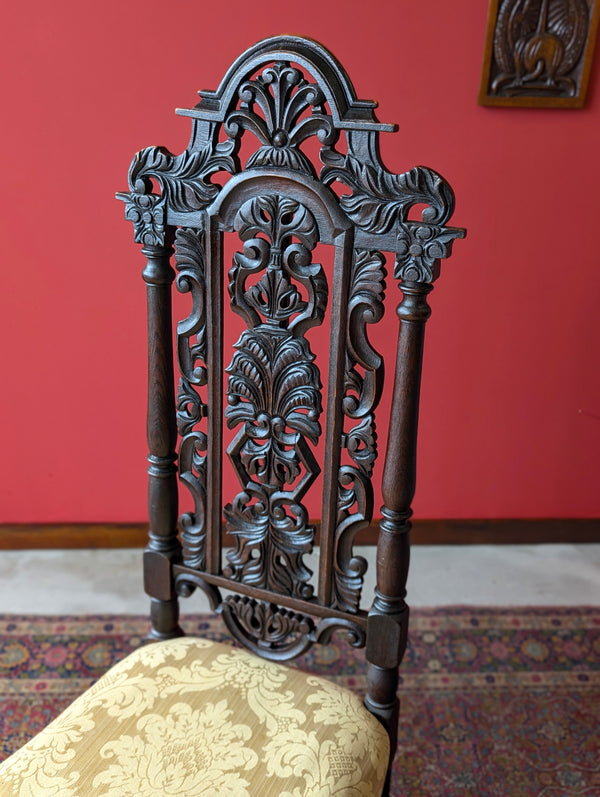 Pair of Antique Late 19th Century Oak William & Mary Style High Back Side Chairs