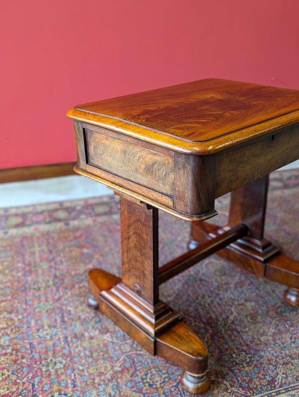 Antique Victorian Flame Mahogany Low Work Table