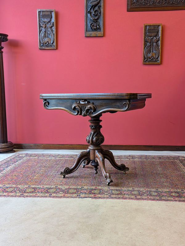 Antique Victorian Rosewood Fold Over Card Table