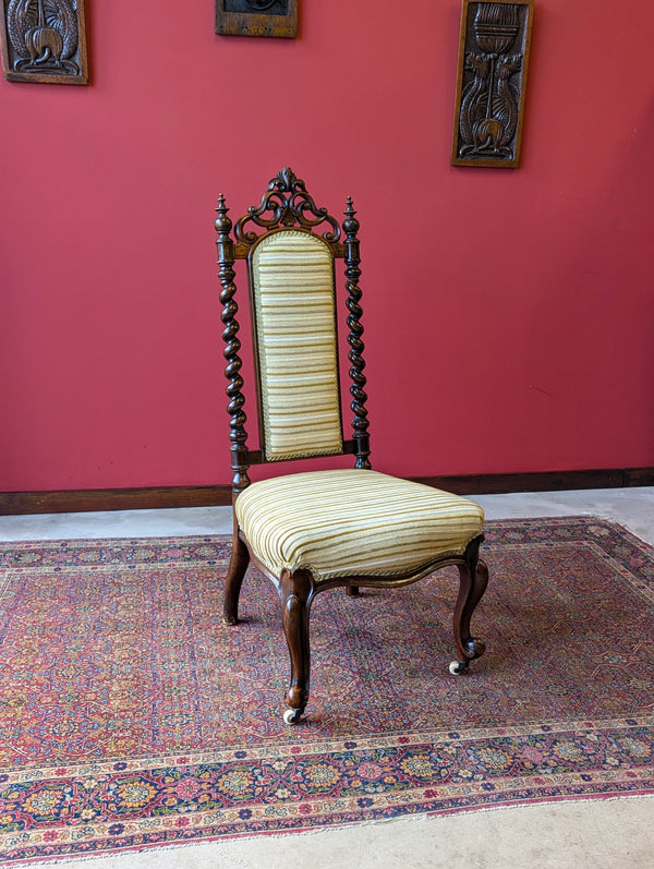 Antique 19th Century Carved Walnut Upholstered Hall Chair