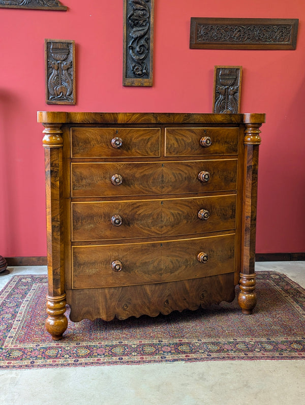 Antique Victorian Flame Mahogany Scotch Chest of Drawers