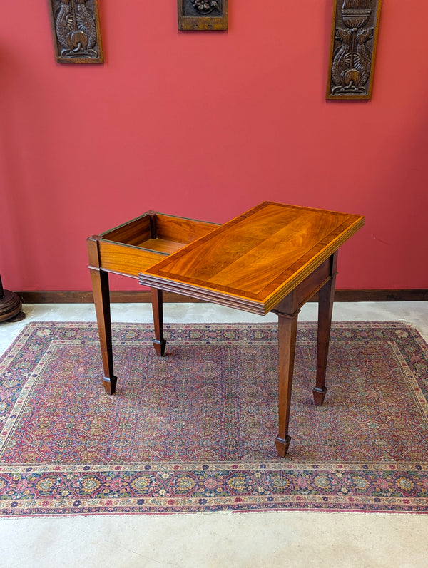 Antique Victorian Mahogany & Satinwood Fold Over Card Table