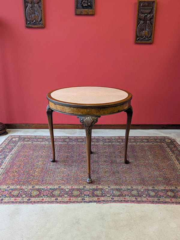 1930’s Burr Walnut Fold Over Demilune Card Table