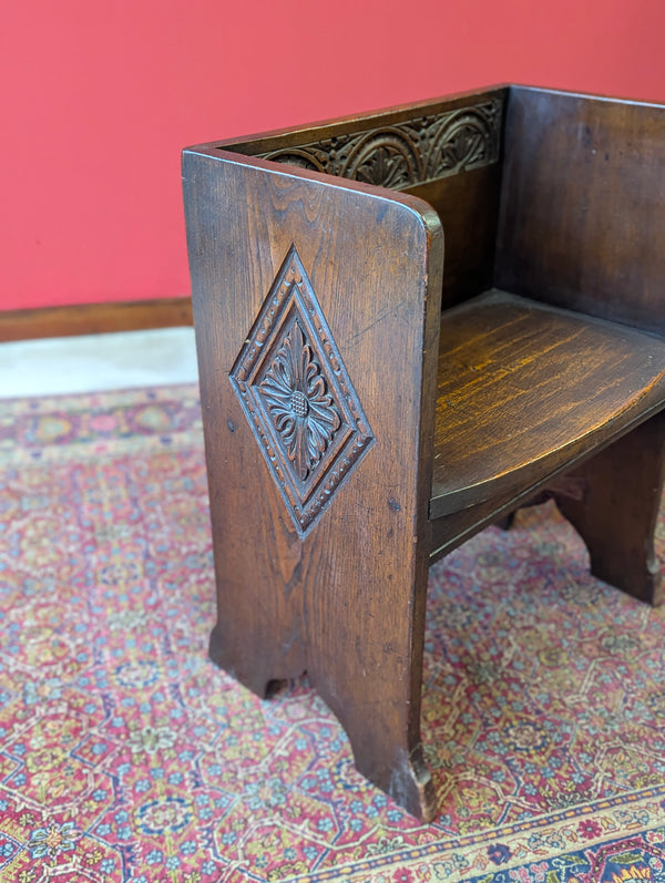 Antique Victorian Oak Prayer Bench / Small Hall Chair