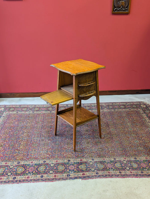 Antique Edwardian Oak Occasional Table with Pipe Rack & Cupboard