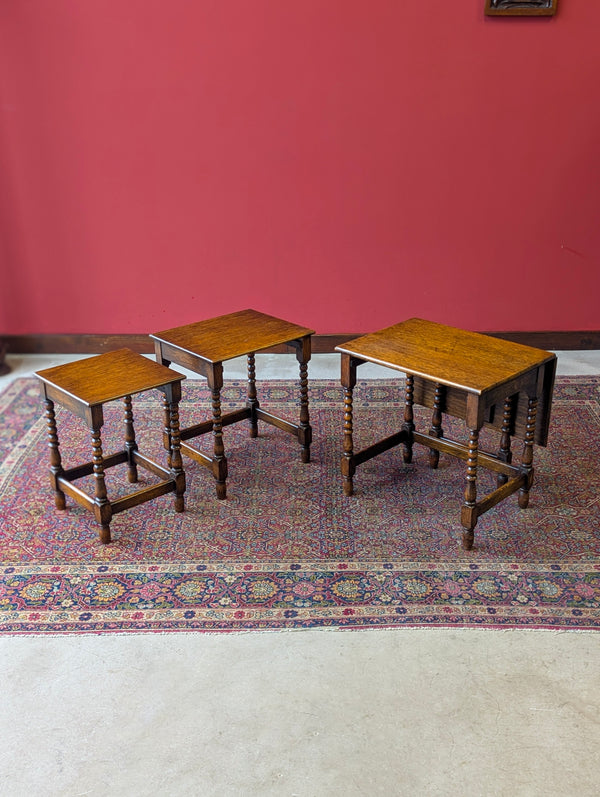 Antique Early 20th Century Oak Bobbin Nest of Tables