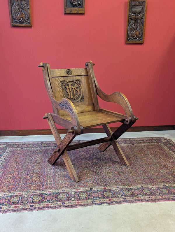 Antique Early 20th Century Oak Ecclesiastical Glastonbury Chair