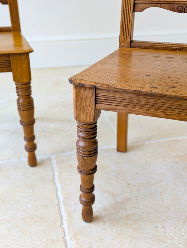 Antique Victorian Oak Tile-Back Hall Chairs c.1890