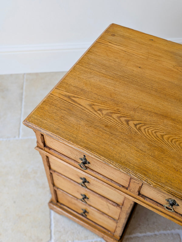 Antique Victorian Aesthetic Movement Solid Ash Pedestal Desk c.1880