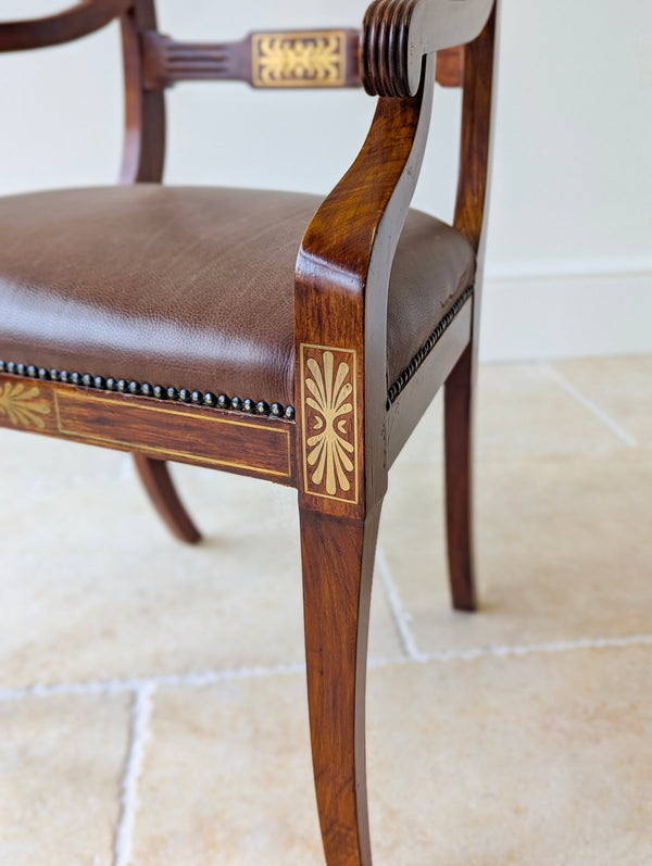 Antique Edwardian Rosewood & Brass Inlaid Desk Chair c.1910