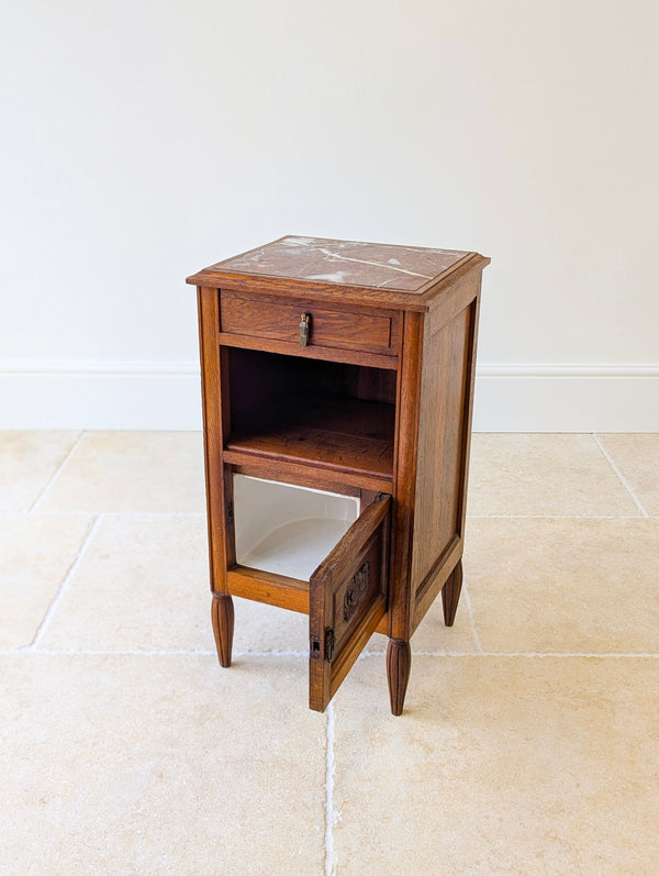 Antique French Oak Bedside Cabinet with Marble Top c.1900