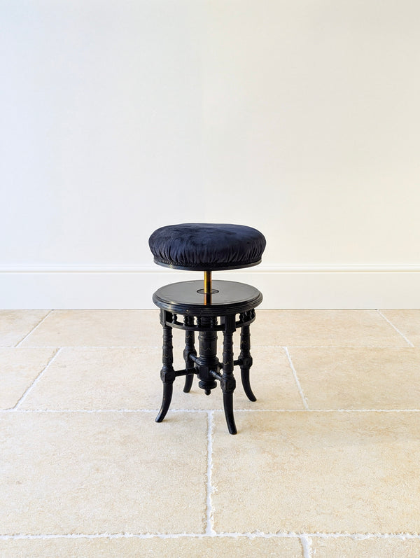 Antique Victorian Ebonised Aesthetic Movement Adjustable Piano Stool c.1880