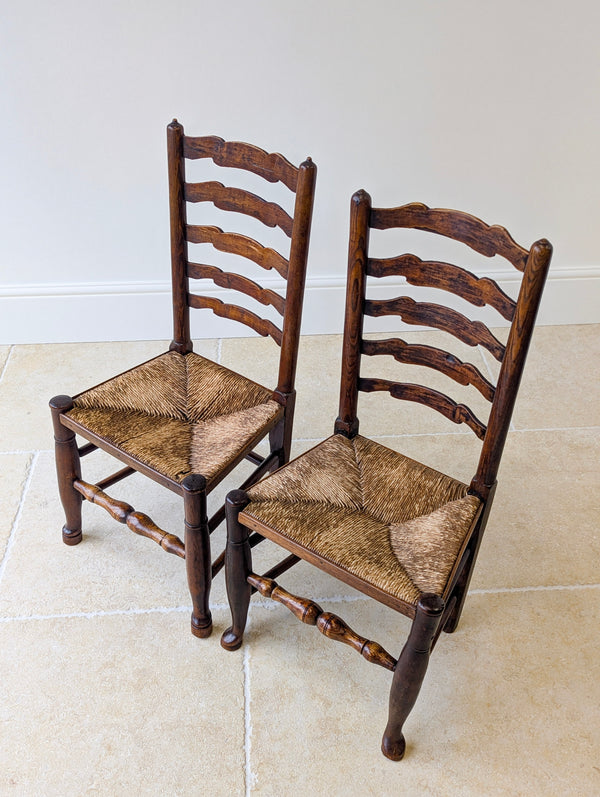 Set of Four Antique Georgian Oak Ladderback Dining Chairs c.1800