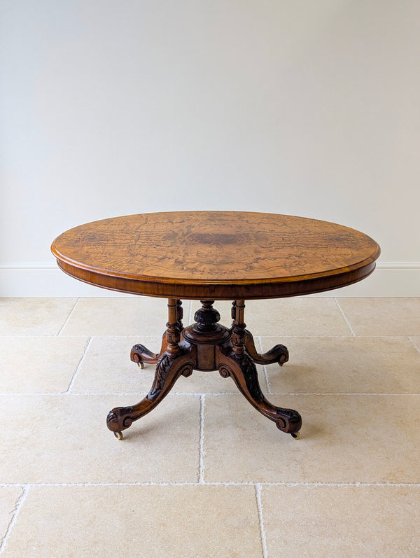 Antique Victorian Burr Walnut Tilt-Top Centre Table c.1860