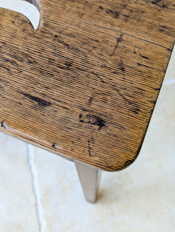 Antique Late 19th Century Country Oak Stool
