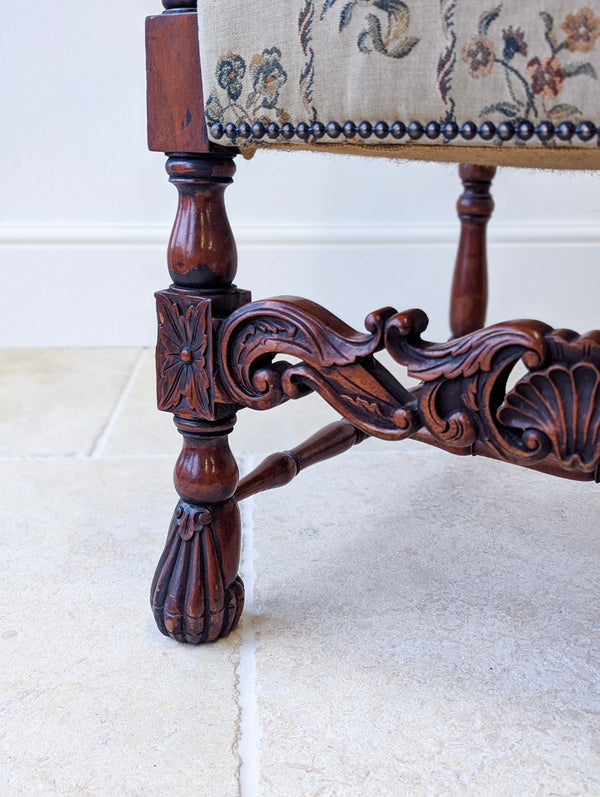 Pair of Antique Victorian Walnut Open Armchairs c.1890