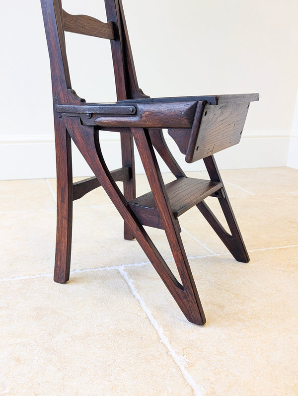 Antique Victorian Oak Arts and Crafts Metamorphic Library Chair / Steps c.1895