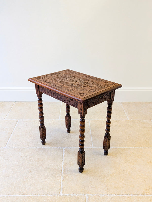 Antique Fruitwood Carved Side Table c.1900