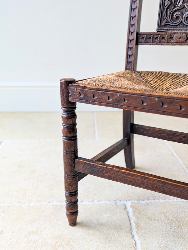 Antique Victorian Carved Oak Green Man Side Chair c.1890