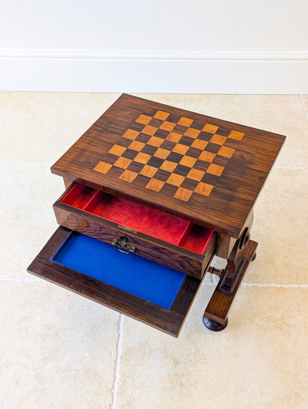 Antique Victorian Rosewood Games Table with Chess Table Top c.1890