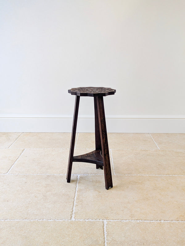 Antique Early 20th Century Carved Oak Commemorative Occasional Table c.1920