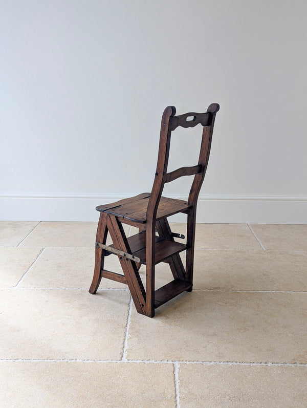 Antique Victorian Oak Metamorphic Library Chair / Steps c.1895