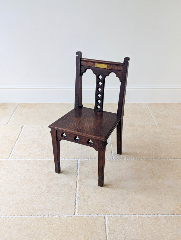Antique Edwardian Gothic Revival Oak Church Chairs c.1911