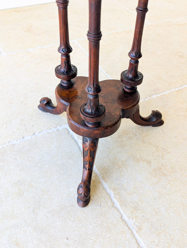 Antique Victorian Burr Walnut Trefoil Occasional Table c.1860