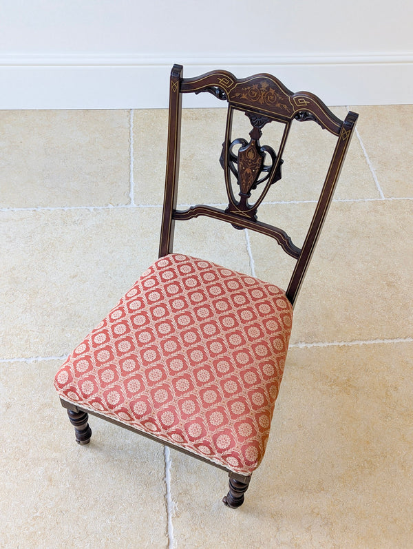 Pair of Antique Edwardian Sheraton Revival Mahogany Salon Chairs c.1905