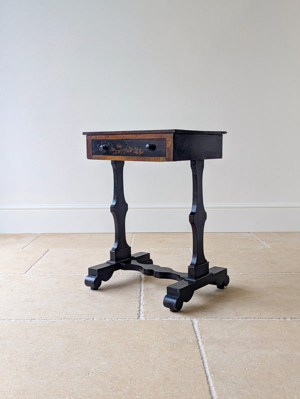 Antique Regency Ebonised Chinoiserie Work Table c.1830