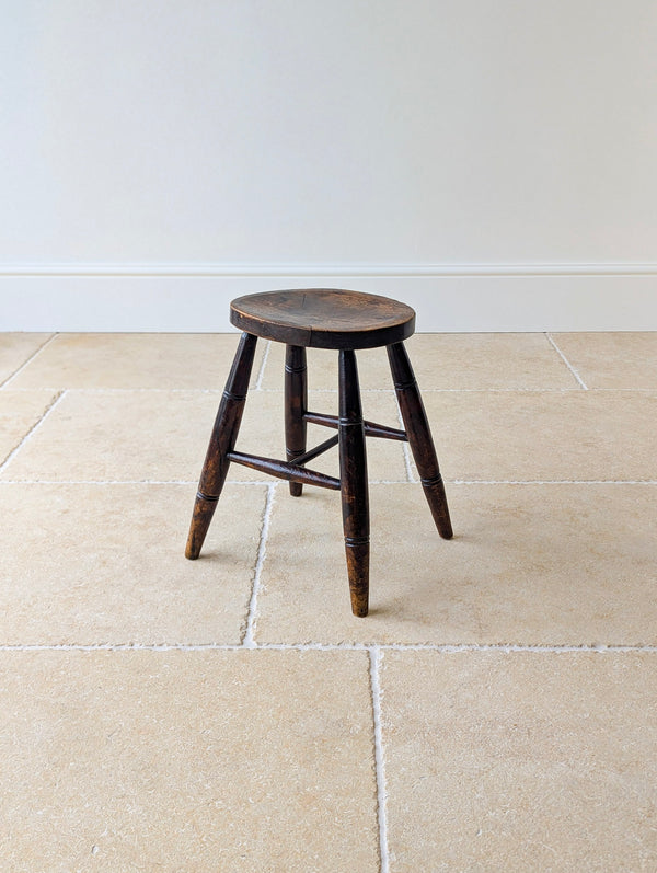 Antique Mid-Victorian English Oak Country Stool c.1860