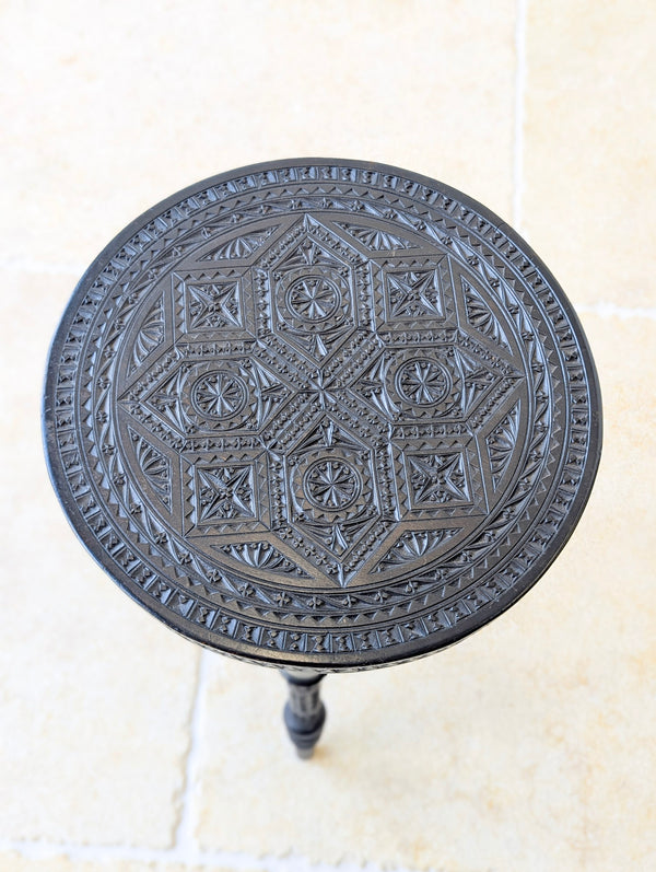 Antique Victorian Ebonised Chip-Carved Occasional Table c.1890