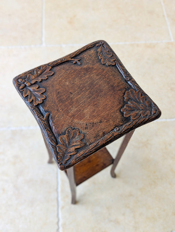 Antique Edwardian Arts & Crafts Oak Two-Tier Plant Stand c.1905