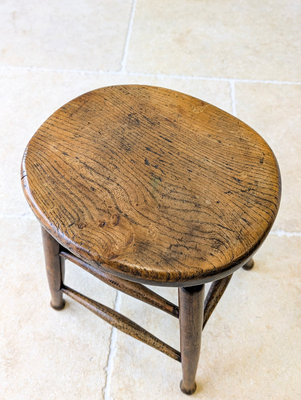 Antique Victorian Elm & Beech Country Stool c.1890