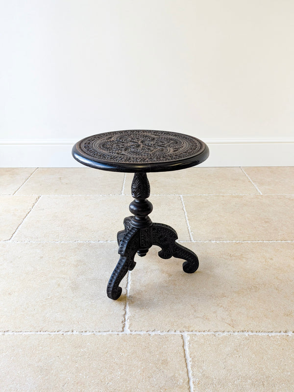 Antique Victorian Anglo-Indian Carved Ebonised Occasional Table c.1890