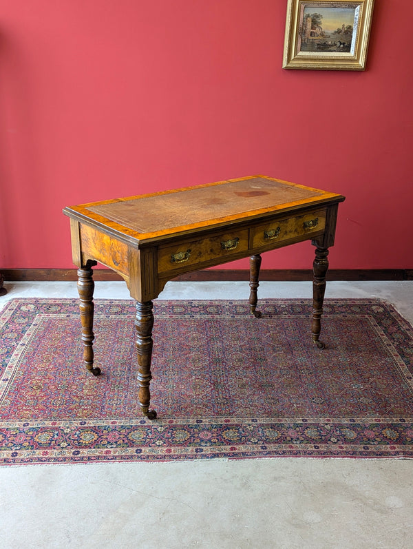 Antique Victorian Burr Walnut Desk / Library Table