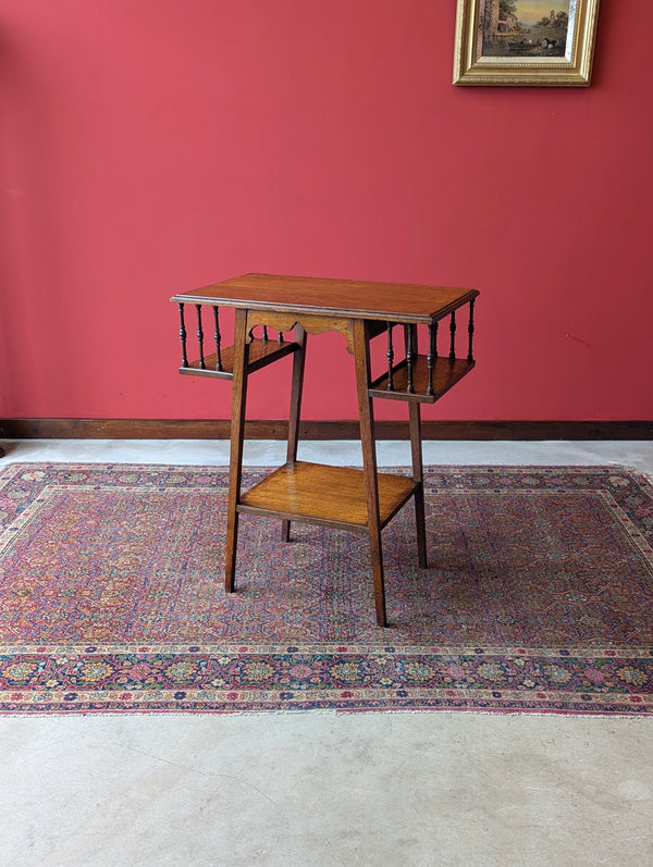 Antique Arts & Crafts Oak Side Table with Bookshelves