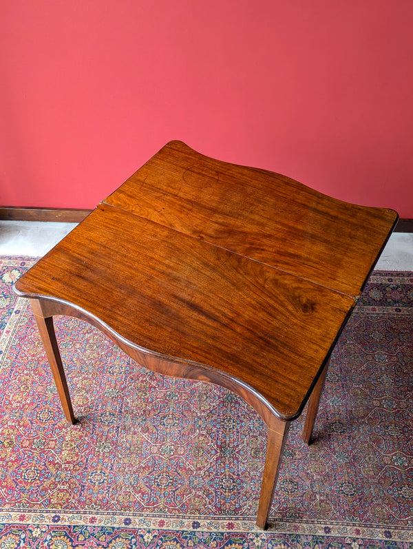 Antique Mid 19th Century Mahogany Serpentine Fold Over Tea Table