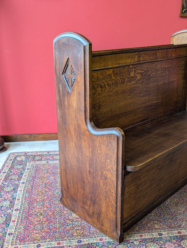 Antique Early 20th Century Oak Chapel Pew with Storage