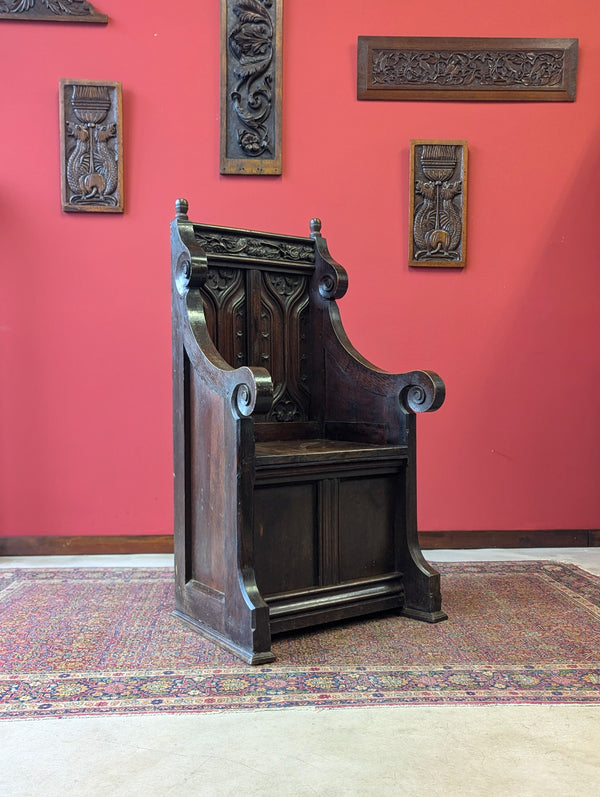 Antique Victorian Oak Throne Hall Chair