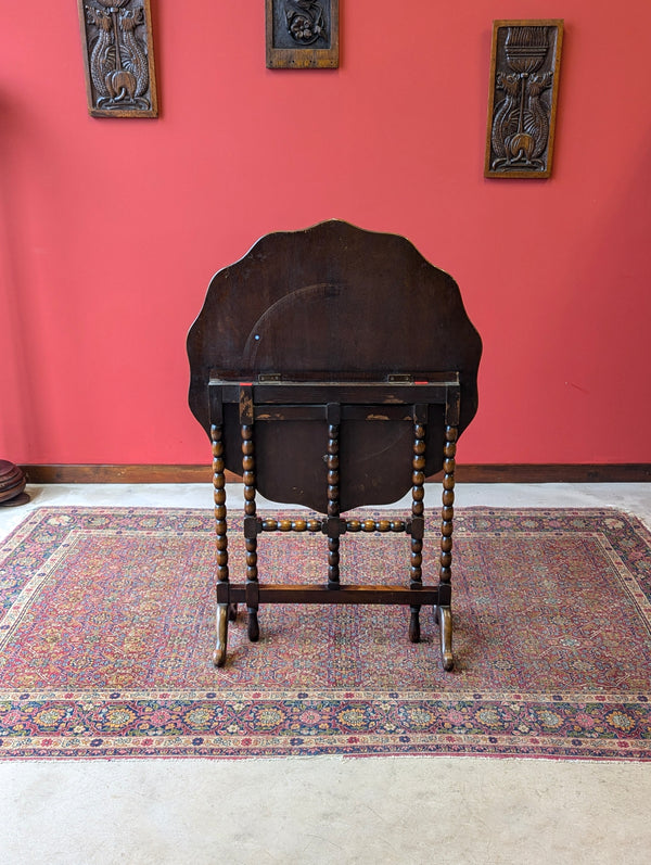 Antique Early 20th Century Oak Bobbin Leg Folding Coaching Table