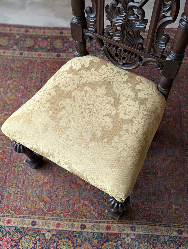 Pair of Antique Late 19th Century Oak William & Mary Style High Back Side Chairs