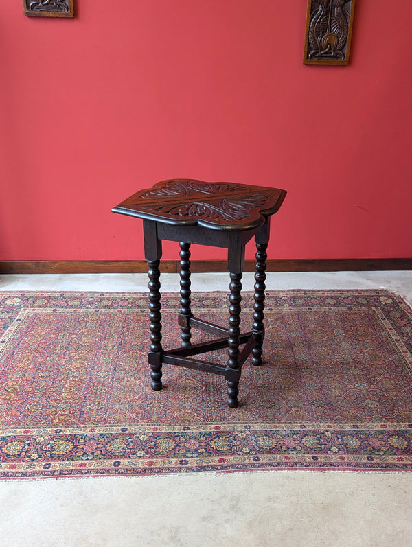 Antique Victorian Carved Oak Bobbin Drop Leaf Occasional Table