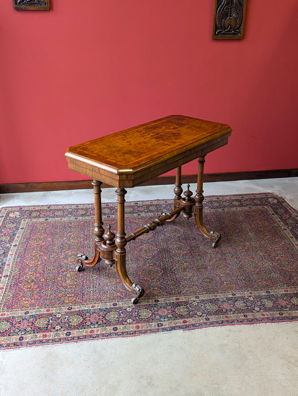 Antique Victorian Burr Walnut Fold Over Card Table